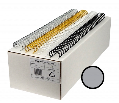 Grzbiety drutowe 4.8 mm, oprawa do 15 kartek, srebrne