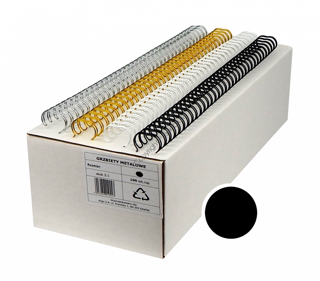 Grzbiety drutowe 12.7 mm, oprawa do 100 kartek, czarne