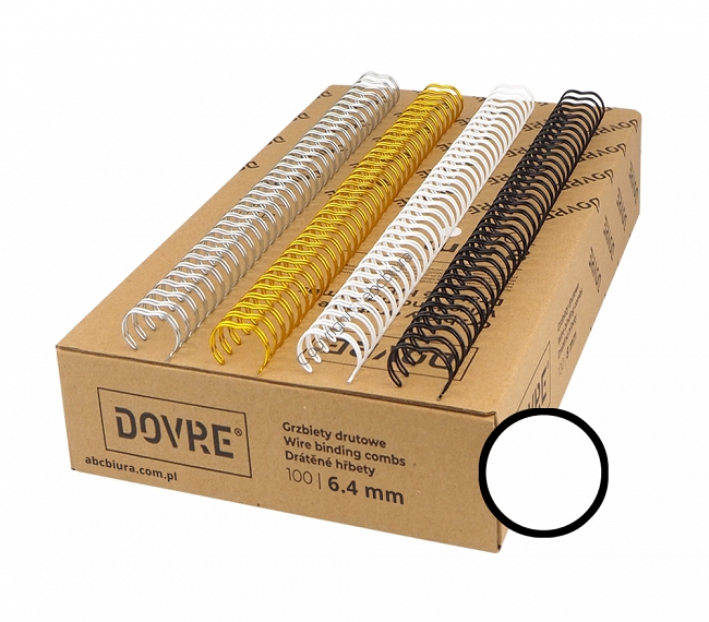 Grzbiety drutowe 6.4 mm, oprawa do 40 kartek, białe