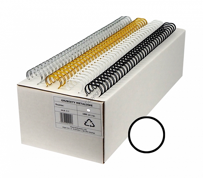 Grzbiety drutowe 6.4 mm, oprawa do 40 kartek, białe