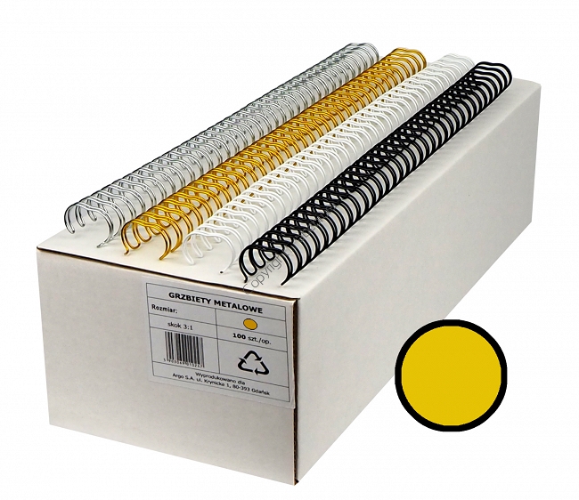 Grzbiety drutowe 6.4 mm, oprawa do 40 kartek, złote